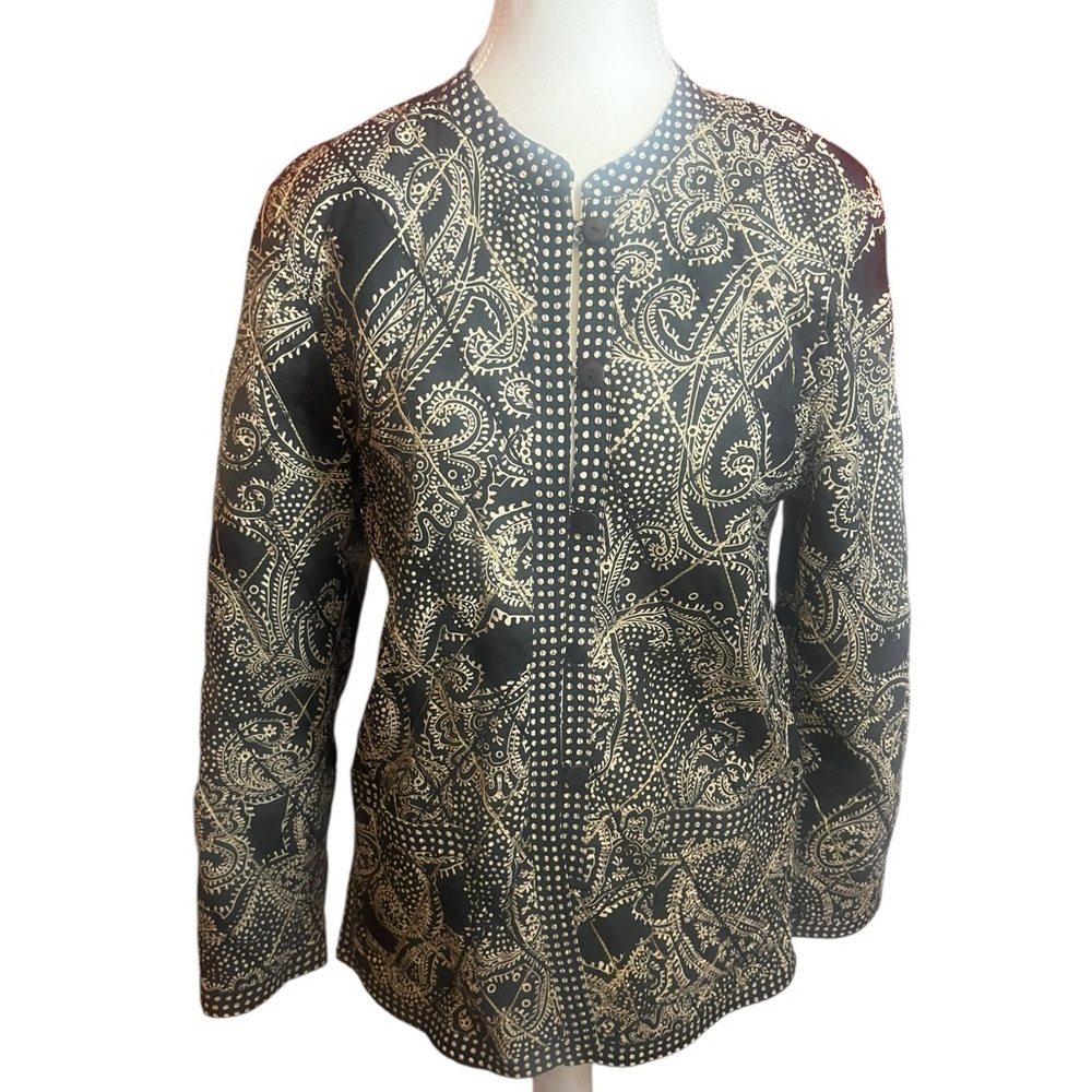 Quilted reversible jacket pockets mandarin collar Black Cream Paisley Jacket M